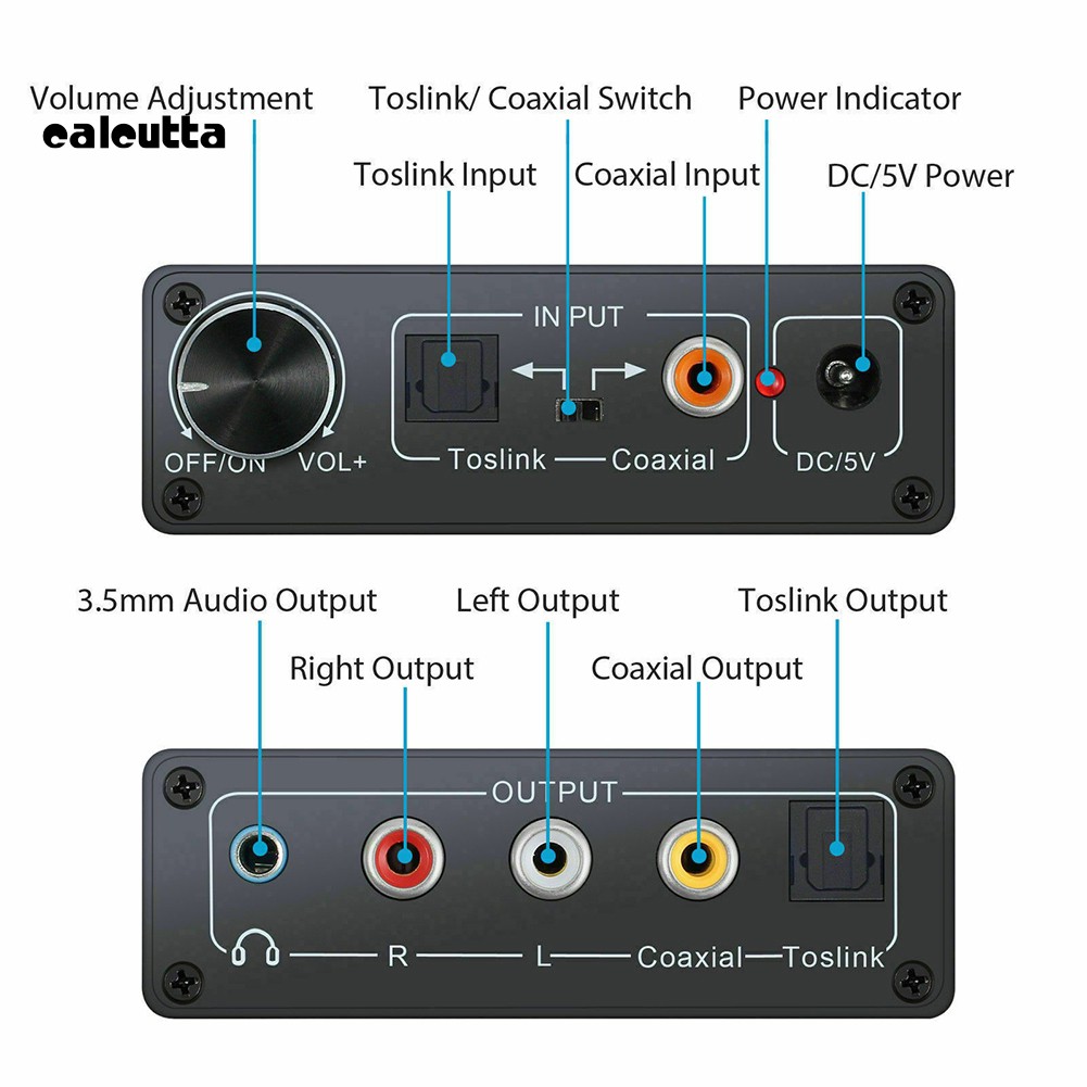 ✡YYS✡192KHz Digital Coaxial to Analog R/L RCA 3.5mm Jack HiFi Audio Converter Adapter