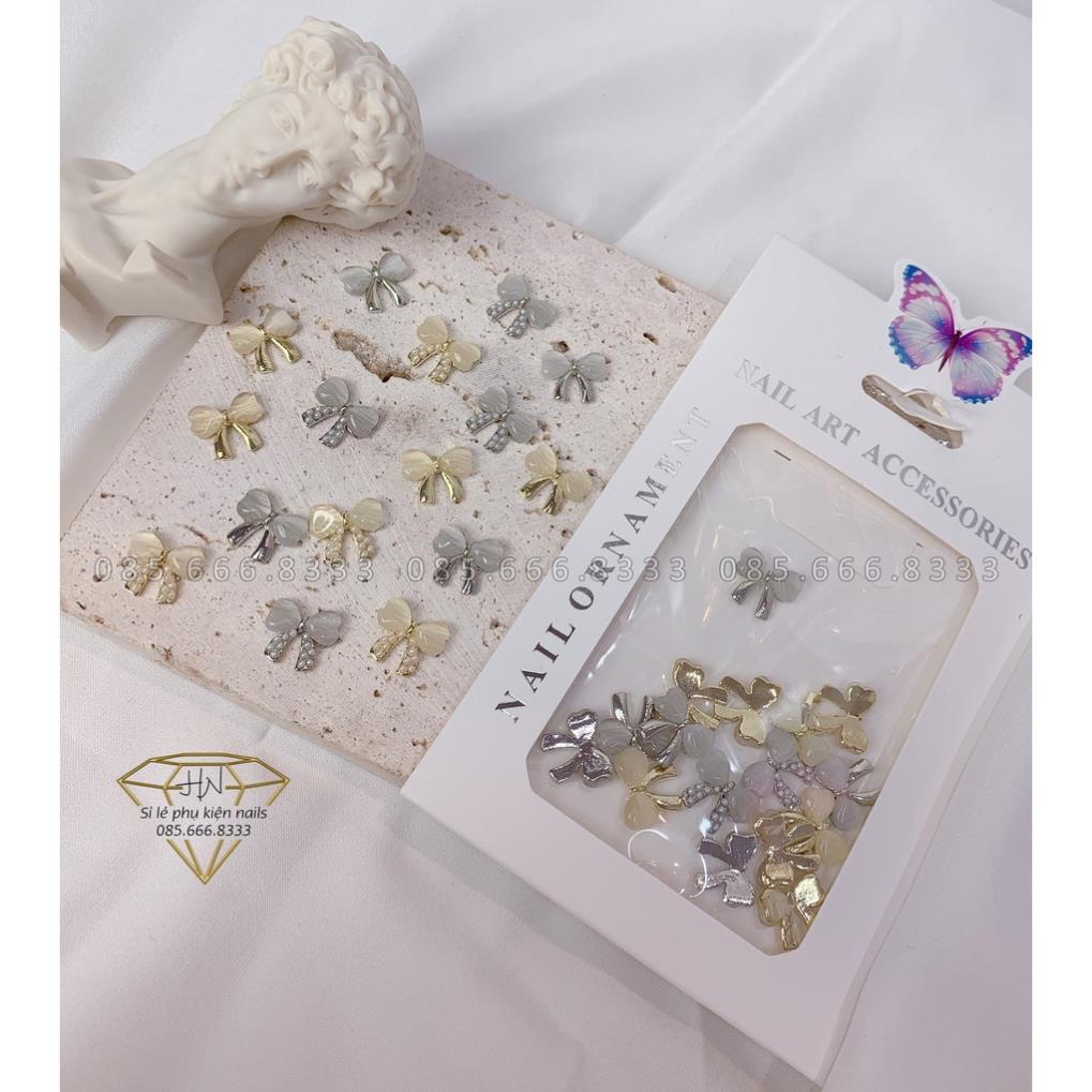Set charm nơ kim loại trang trí móng , phụ kiện nail