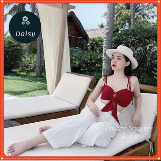 Set Đi Biển  Áo Nơ Croptop Đỏ Quần Sớ Trắng Siêu Xinh- Set Đồ Mùa Hè Loại 1[ Có Ảnh Thật]