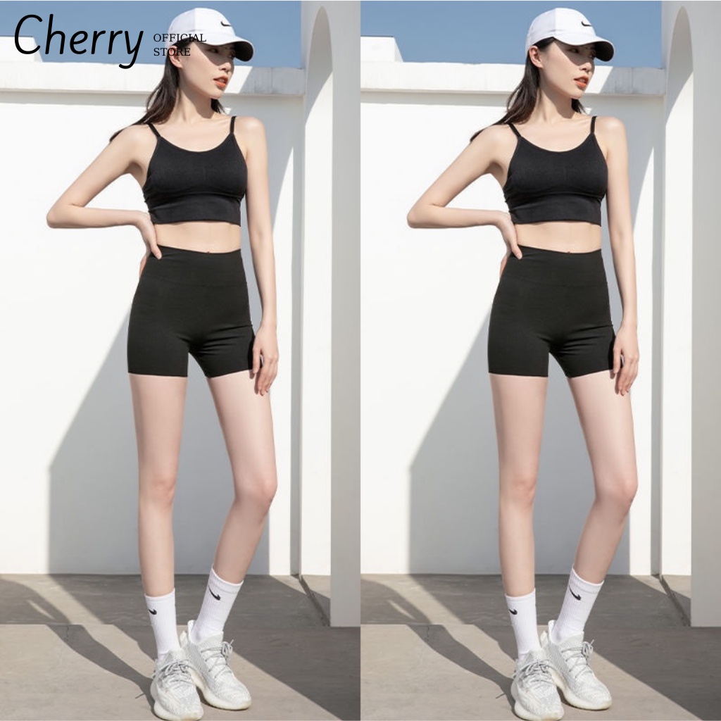 Quần Legging Đùi ngố lửng Cherry Nữ Short body dáng ôm, nâng mông lưng cạp cao vải thun dày dặn cạp cao gym yoga T051