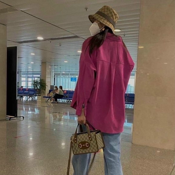 Áo sơ mi hồng sen áo sơ mi hồng pastel form rộng vạt bầu LD130