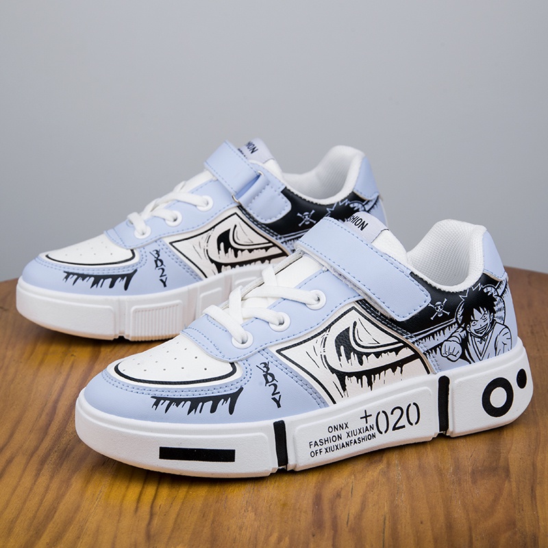Giày Thể Thao Chạy Bộ Thoáng Khí Mềm Mại Thoải Mái In Hình One Piece Luffy Size 31~39 Phong Cách Hàn Quốc Cho Bé Trai