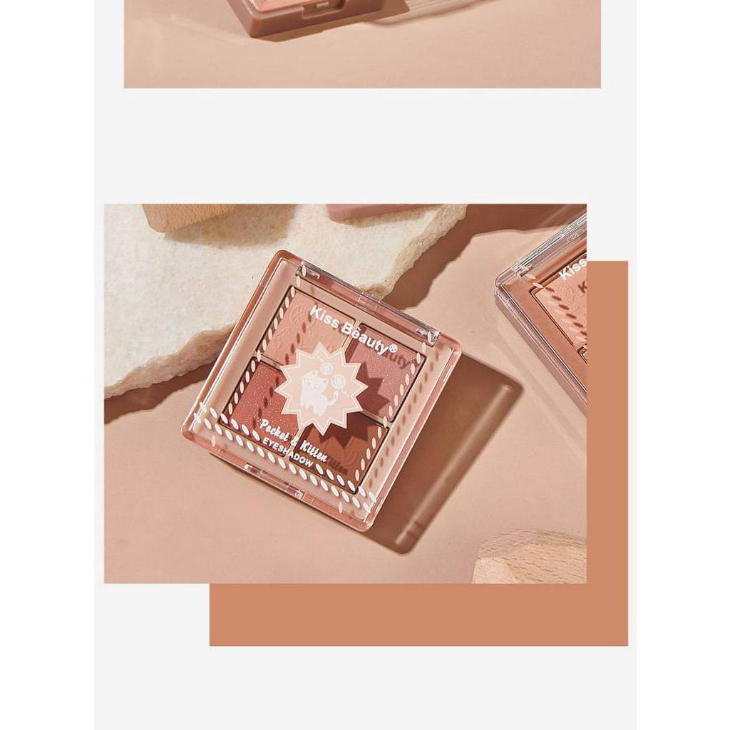 Bảng phấn mắt 4 màu tông lì / ánh nhũ ngọc trai chống thấm nước lâu trôi Kiss beauty