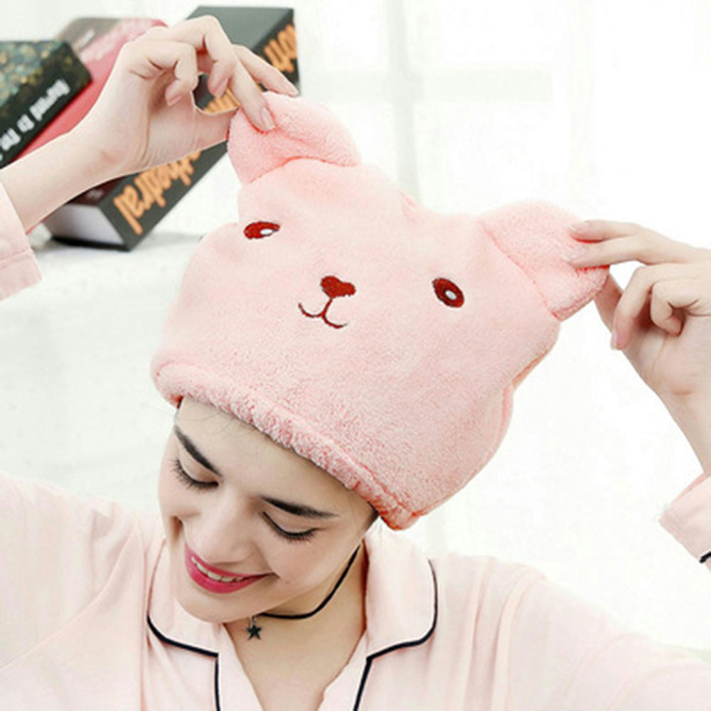 Mũ trùm làm khô tóc nhanh khô thiết kế kiểu chú gấu đáng yêu