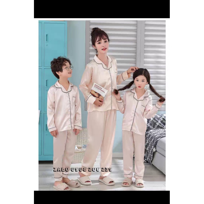 Đồ bộ pijama phi lụa mặc ngủ mẹ và bé