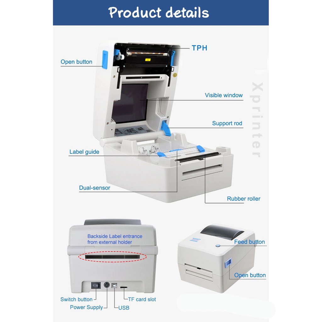 Máy in tem nhãn mã vạch, ruy băng, in đơn hàng online TMDT XPrinter XP - TT 434B