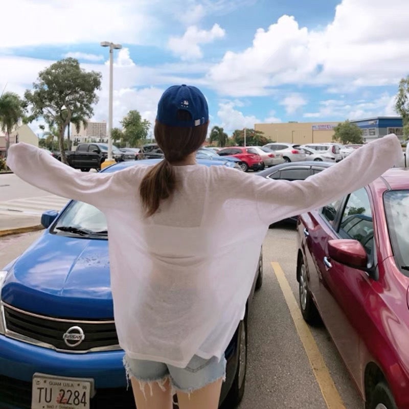 Áo Thun Tay Dài Màu Trắng Dáng Rộng Thiết Kế Xẻ Tà Thời Trang Mùa Hè Cho Nữ