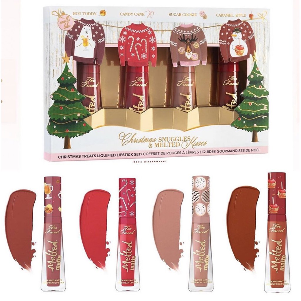 Too Faced - Set Son 4 Cây Too Faced Christmas Snuggles &amp; Melted Kisses Liquid Lipstick Set