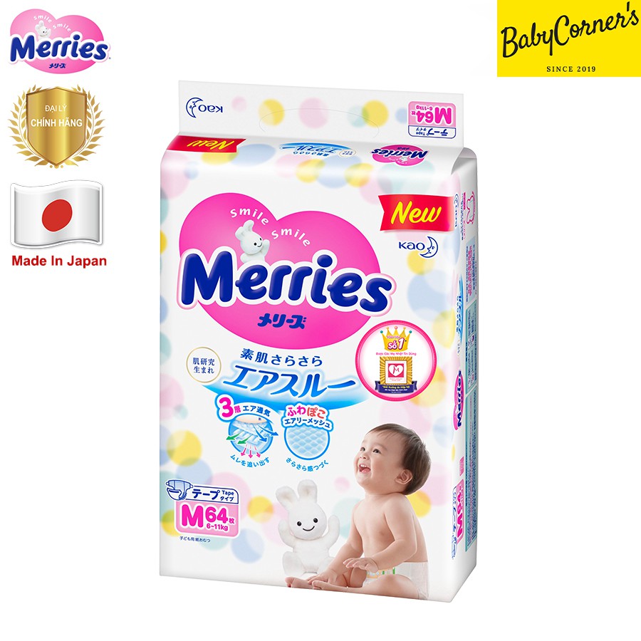 [CHÍNH HÃNG] TÃ DÁN/ TÃ QUẦN MERRIES NEWBORN 90 , S82, M64, M58, L54, L44, XL44, XL38, XXL26