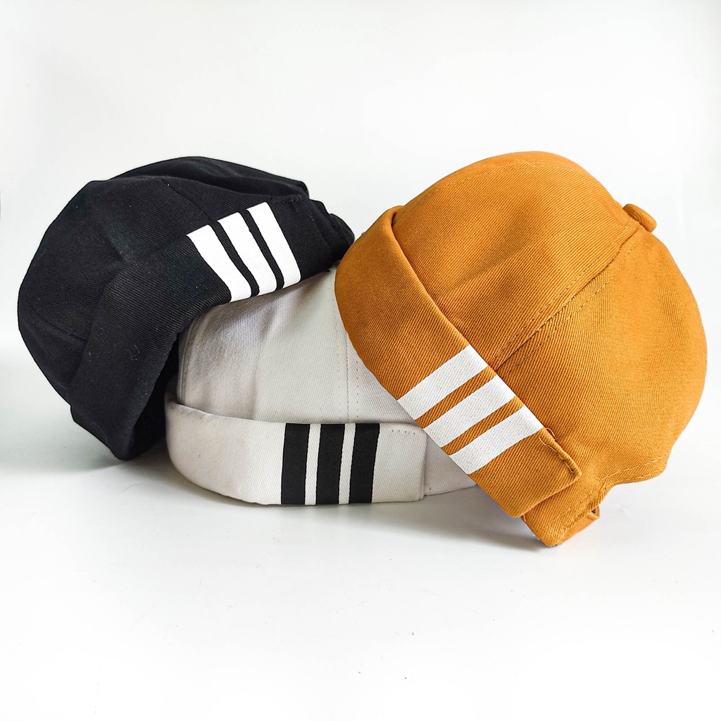 Mũ lưỡi trai Miki tròn không vành 3 sọc nam nữ, nhiều màu sắc, chất liệu cotton phong cách Hàn Quốc hợp thời trang