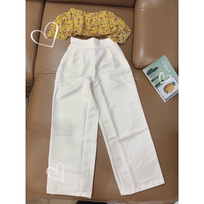 SET ÁO HOA 3 MÀU x QUẦN TRẮNG SUÔNG (TR)