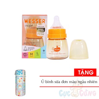 Bình sữa Wesser PESU cổ nhỏ 60ml Tặng ủ bình sữa đơn họa tiết ngẫu nhiên