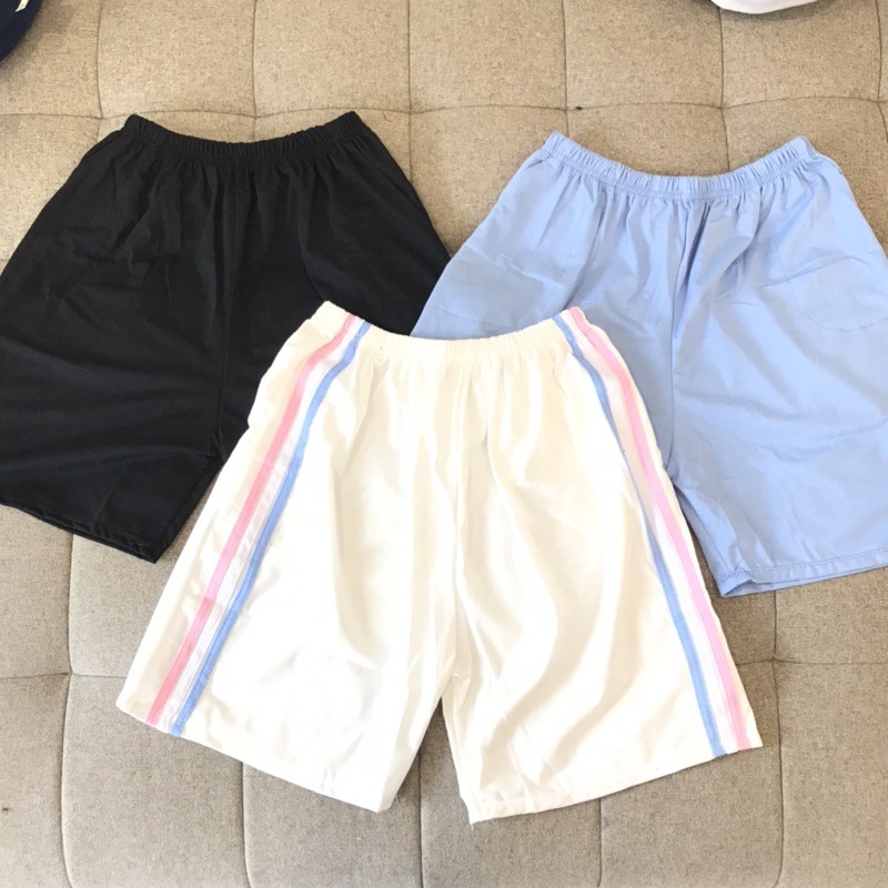 Quần Đùi 3 Sọc  Short kẻ sọc cầu vồng ống rộng Unisex, Sooc đùi cạp chun Ulzzang