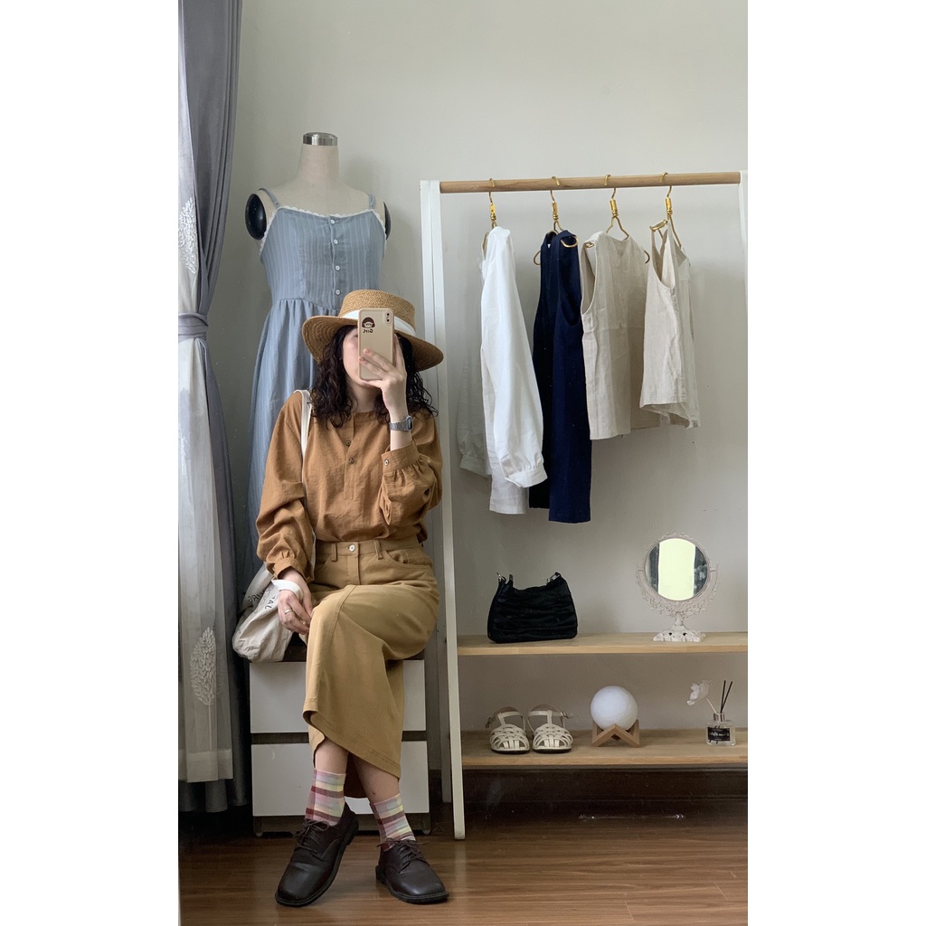 Chân Váy Kaki,Chân Váy Dáng Chữ A Suông Dài Vintage Hàn Quốc Chất Đẹp SERAPHIC CV01