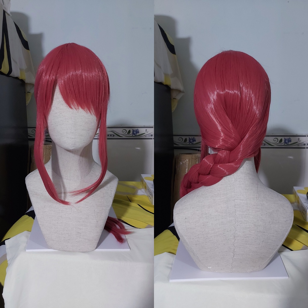 Wig/tóc giả cosplay Makima Chainsaw Man màu đỏ hồng cam