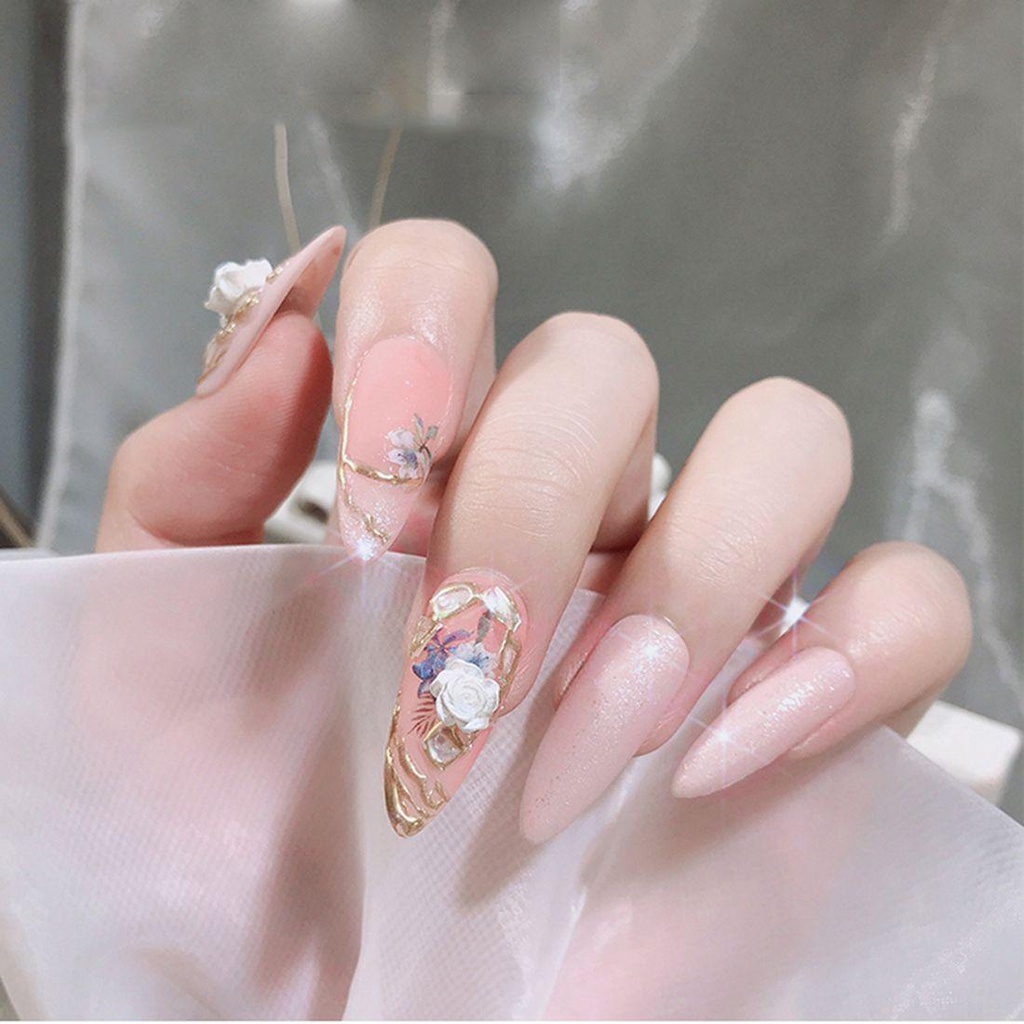 QQMALL Hạt Kim Loại Hình Hoa Trà Đính Móng Tay Thời Trang