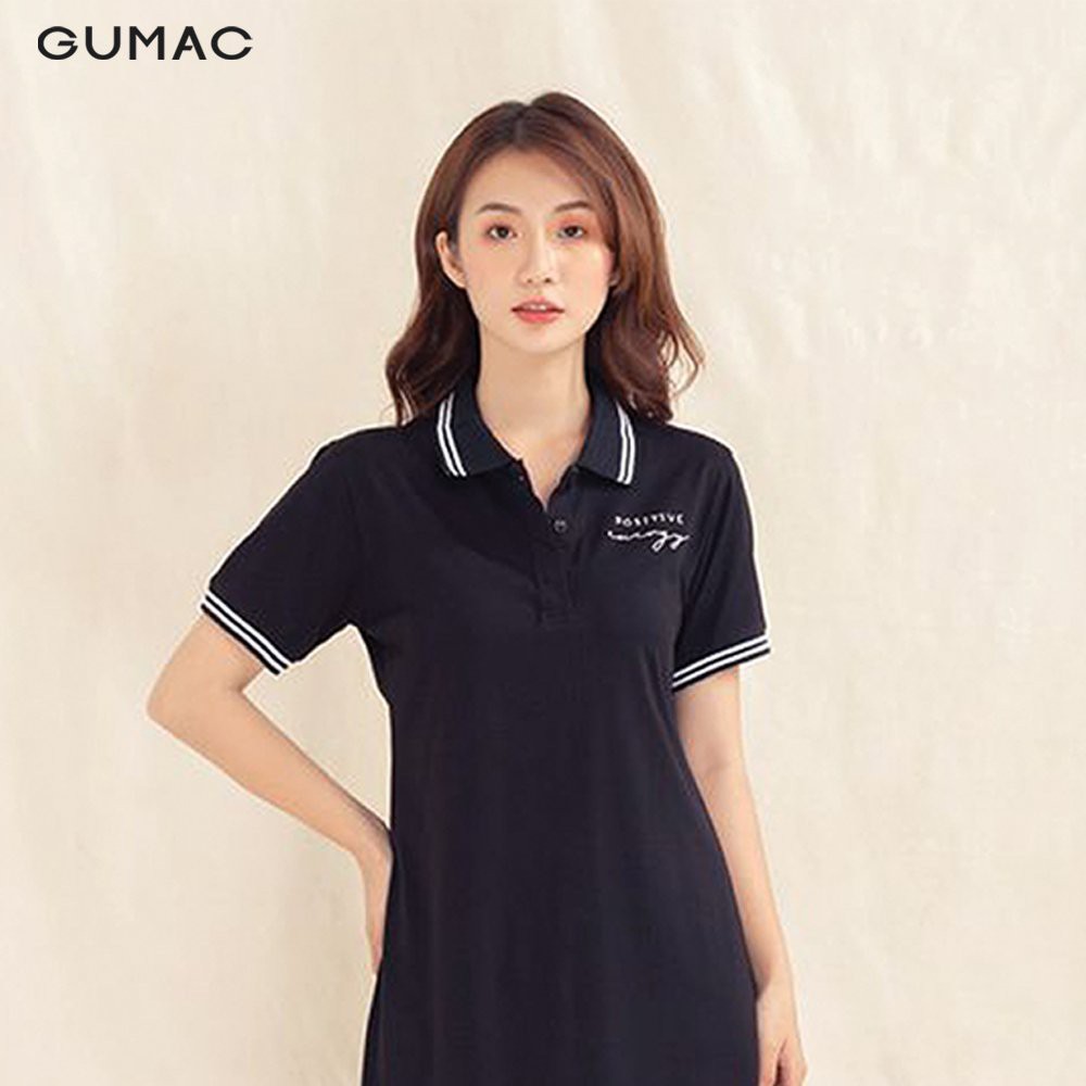 Đầm polo nữ thêu positive GUMAC dáng basic nhiều màu DA1007 | BigBuy360 - bigbuy360.vn