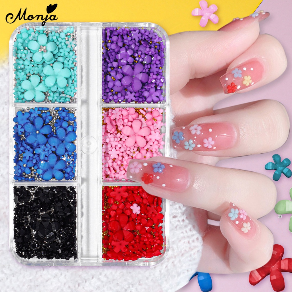 MONJA Hộp Phụ Kiện Trang Trí Móng Tay 6 Chi Tiết 3D Xinh Xắn