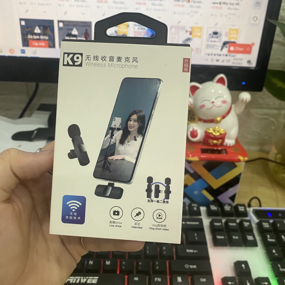 Micro thu âm không dây cài áo K8 - K9 hỗ trợ sạc khi kết nối, Micro cài áo chuyên nghiệp - sử dụng cho quay video - vlog