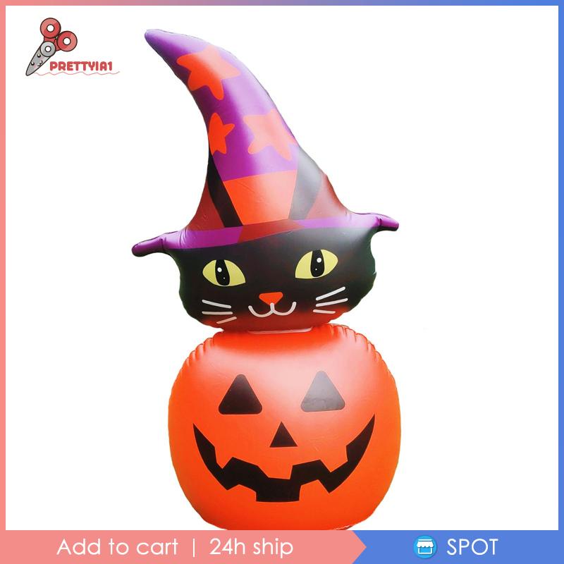 [Prettyia1] Bong Bóng Bơm Hơi Có Đèn Nhấp Nháy Hình Bí Ngô Mèo Trang Trí Halloween Cho Cỏ