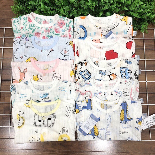 Bộ cotton giấy dài tay cúc giữa cho bé sơ sinh 3-15kg cúc giữa - 𝐁𝐎𝟓