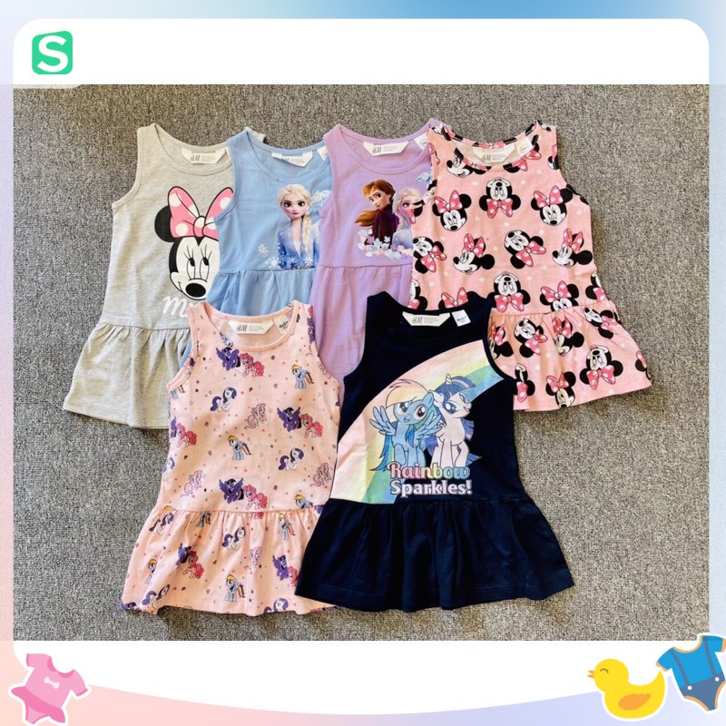 Váy Elsa, Minie, Pony sát nách cotton bé gái 2-10T