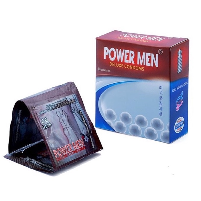 Bao cao su POWER MEN ngọc trai gân gai hộp 3 cái