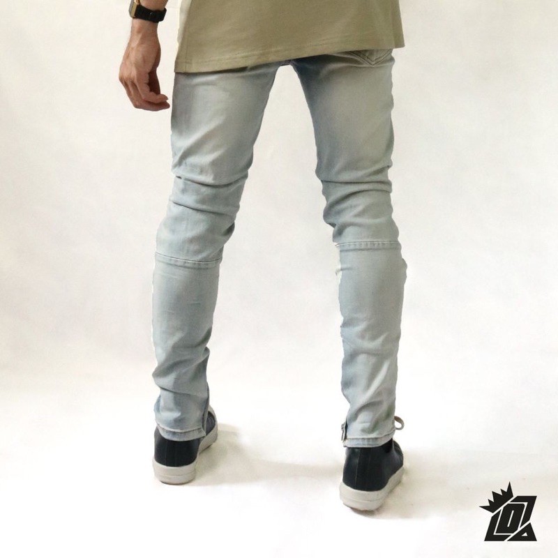 Quần jean nam Streetwear DATINO rách gối form Skinny co giãn ống khóa Zipper, bền màu | BigBuy360 - bigbuy360.vn