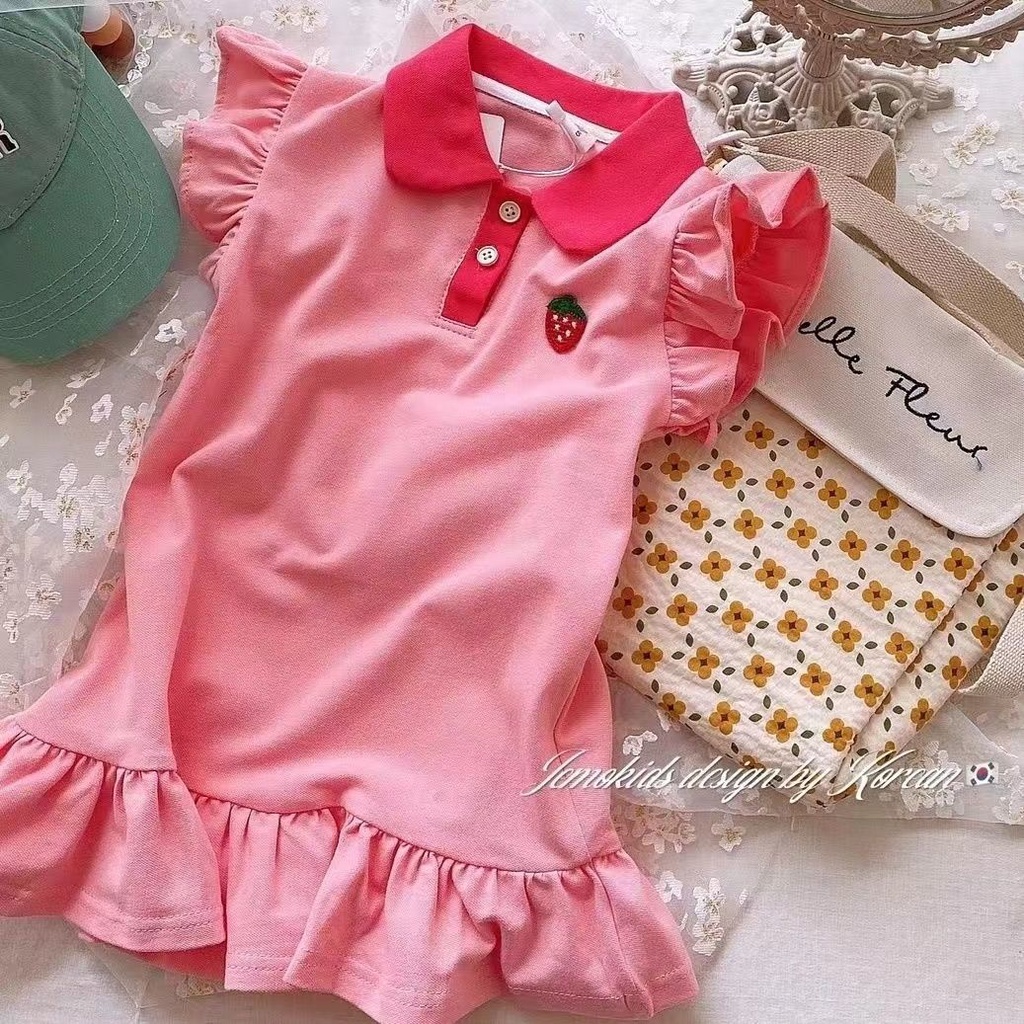 Đầm Polo Tay Ngắn Màu Sắc Trơn Thời Trang Mùa Hè Hàn Quốc Dành Cho Bé Gái 2023