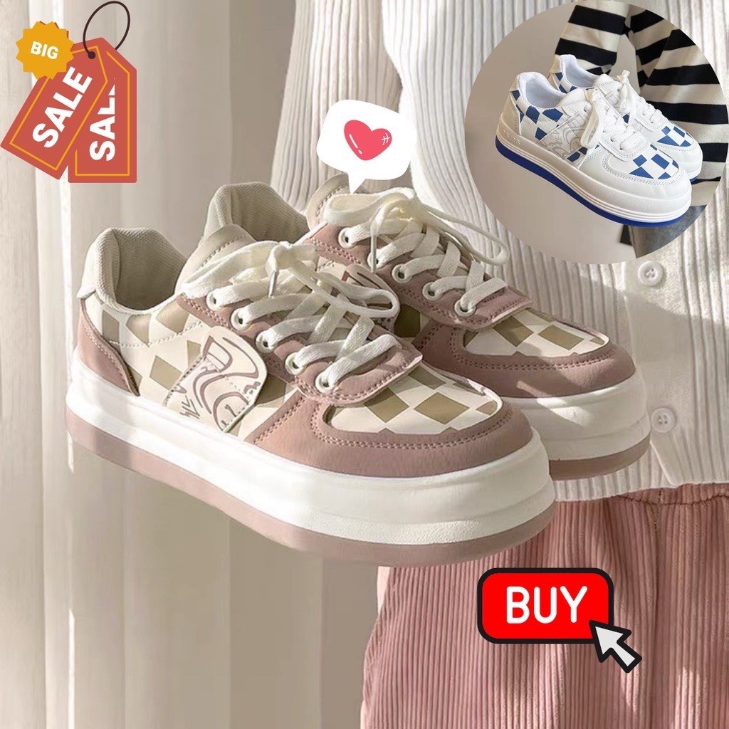 Giày nữ ulzzang đế độn Họa tiết caro đế bánh mì màu mới Hot Trend 2022