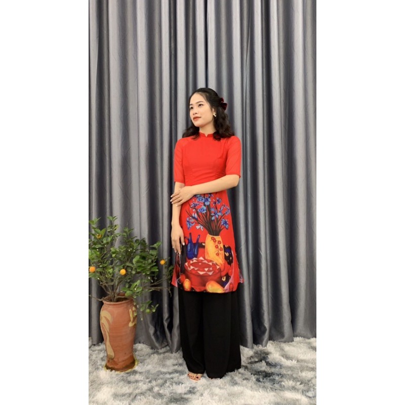 ÁO DÀI ĐỎ CÁCH TÂN TẾT-SIÊU RẺ-ÁO DÀI HỒNG HẠNH