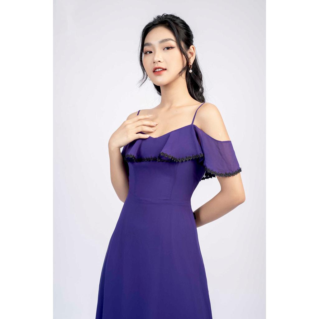 Đầm maxi hai dây, đính bèo ngang ngực kẹp ren MMOutfit M-DA060221146