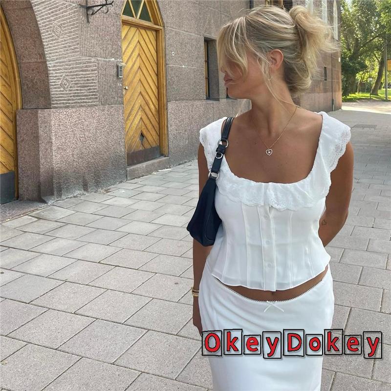 Okdk-áo Tank Top Trắng Cổ Tích Y2K Cho Nữ