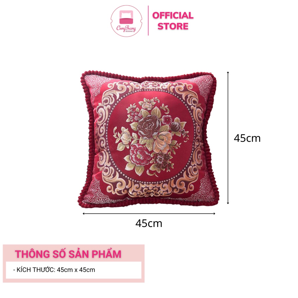 Gối Tựa Sofa, Tựa Lưng Tây Âu Trang Trí Tết - Vỏ Gấm Cao Cấp Sang Trọng - Size 45cm x 45 cm