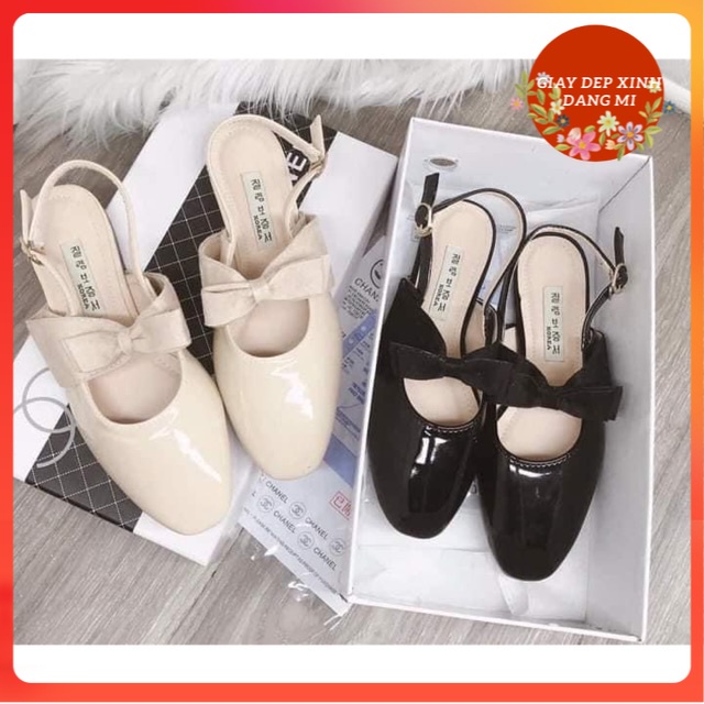 GIÀY BÚP BÊ SỤC NƠ MŨI VUÔNG TIỂU THƯ DA BÓNG 3P SD-0285