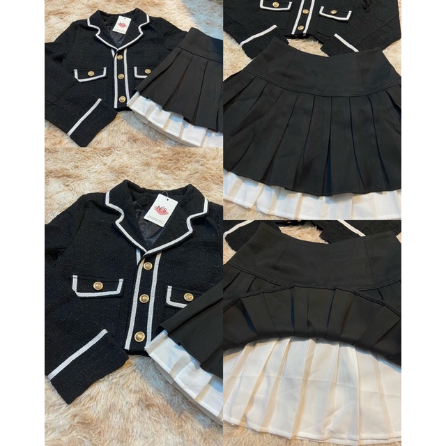 Set áo dạ tweed dáng ngắn phối viền trắng nổi bật kèm chân váy xếp li (có ảnh thật) | BigBuy360 - bigbuy360.vn