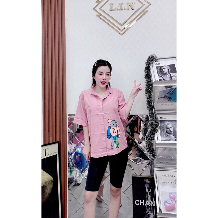 ( MIỄN PHÍ SHIP 2022) Set bộ ngố nữ mặc ở nhà, quần ôm đen lững, quần thun ôm tôn dáng phối áo sơ mi form rộng