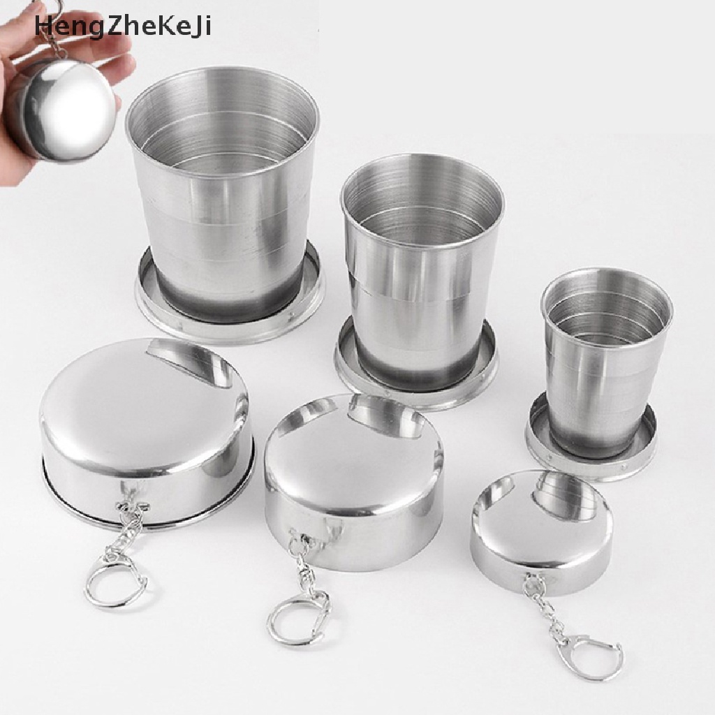 Cốc Đựng Nước Bằng Thép Không Gỉ Có Thể Gấp Gọn Kèm Móc Khóa Tiện Dụng