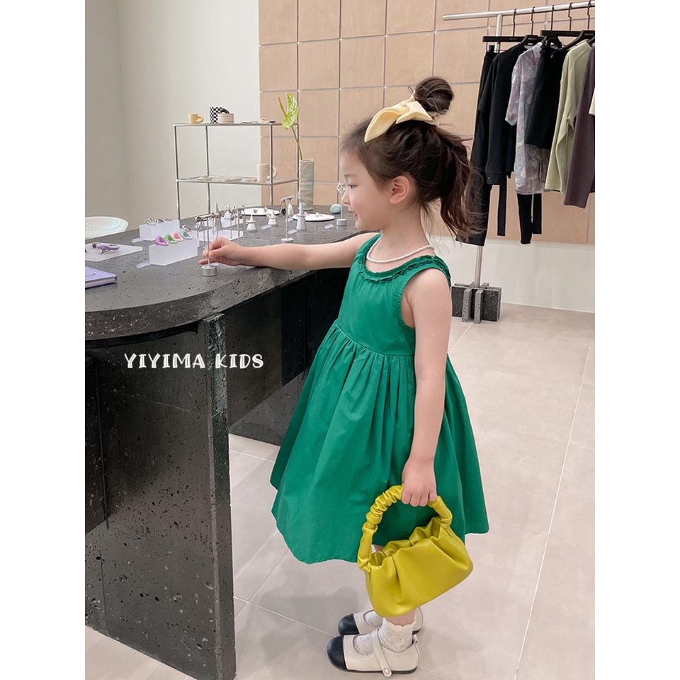 Váy babydoll hở lưng bé gái chất thô, váy thô nến sát nách thiết kế cổ sang chảnh cho bé