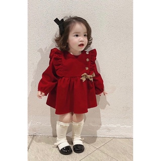 Váy nhung đỏ cho bé gái xinh xắn