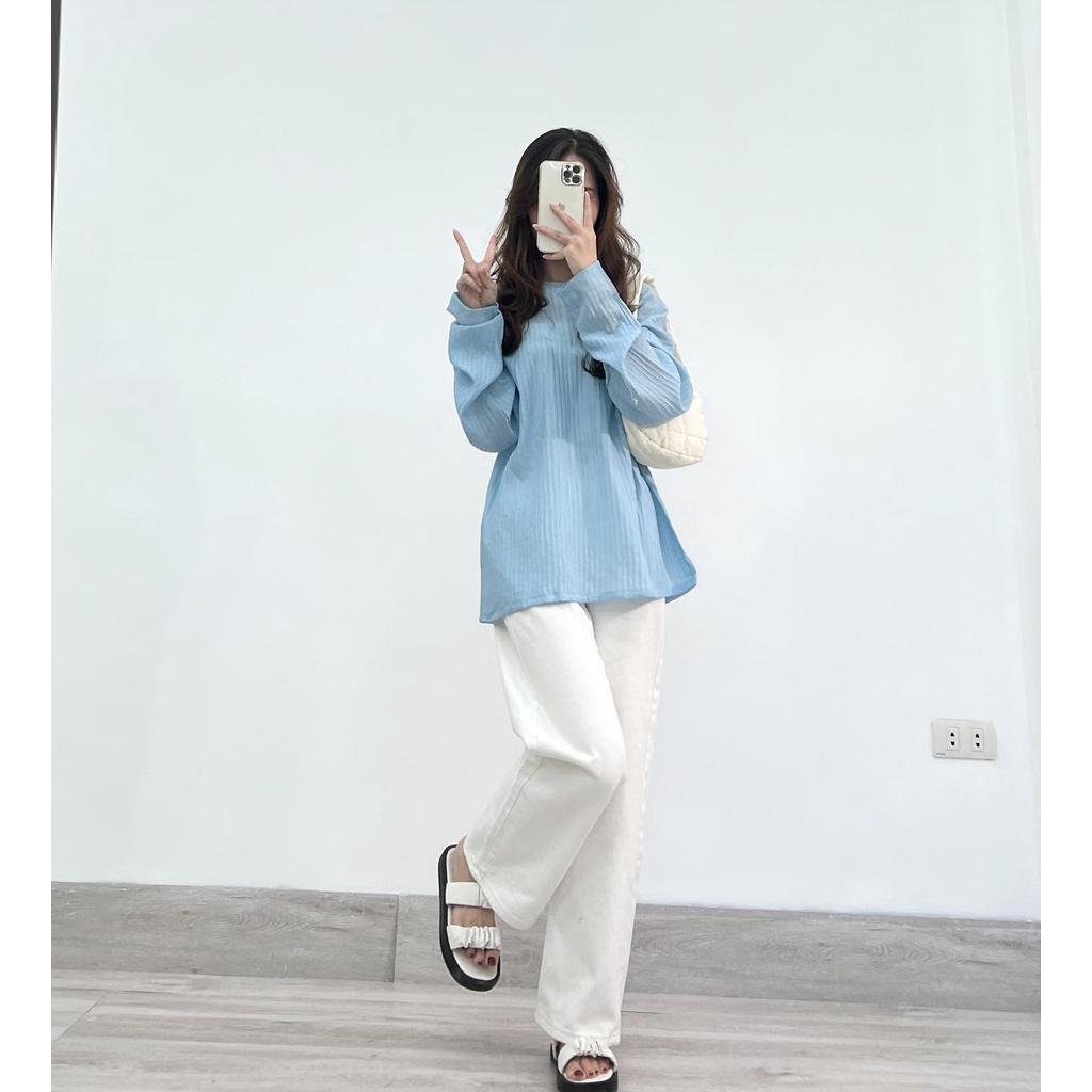 Áo thu đông dài tay form rộng  trơn gân thời trang Miho house