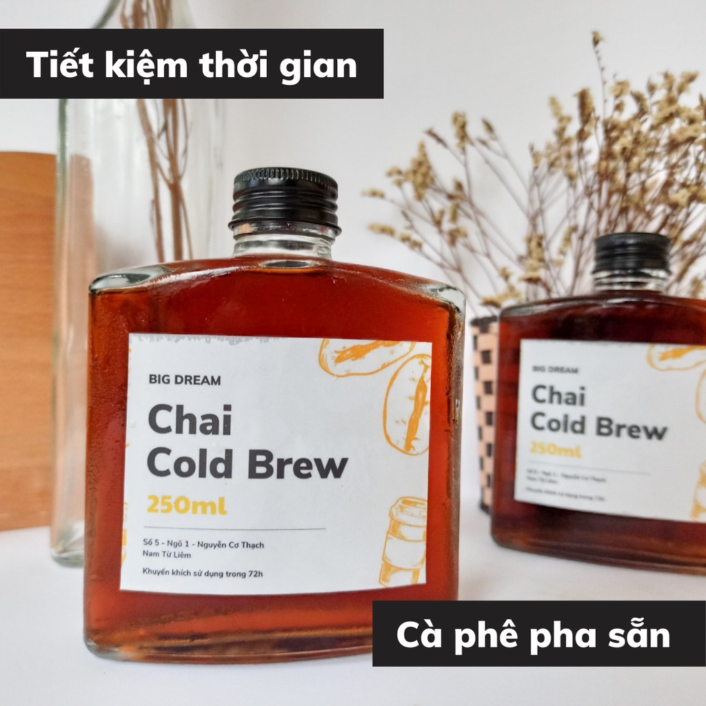 Cà phê nguyên chất đóng chai pha sẵn Cold Brew 250ml cafe rang xay đậm đà hương vị truyền thống gia đình