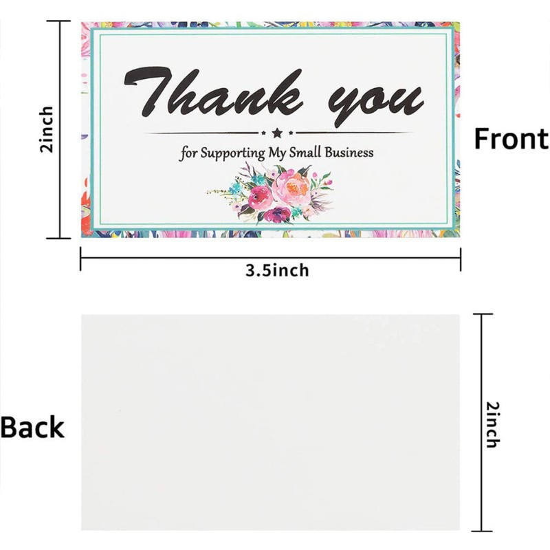 HO 50pcs Thank You for Supporting My Small Business Card Flower Thanks Greeting Card Appreciation Cardstock for Shop