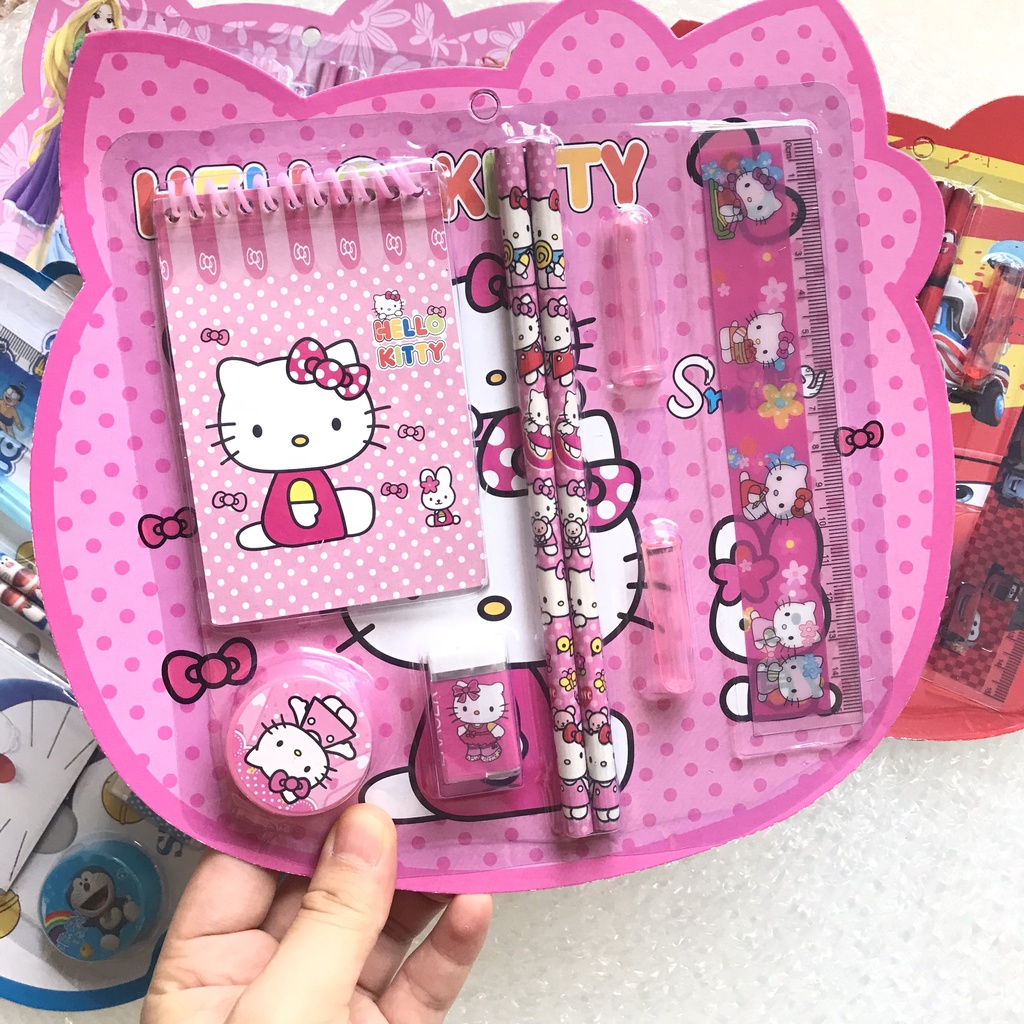 Bộ dụng cụ học tập 8 món bút chì,thước kẻ,gôm tẩy,gọt bút chì,sổ lò xo_văn phòng phẩm cho bé