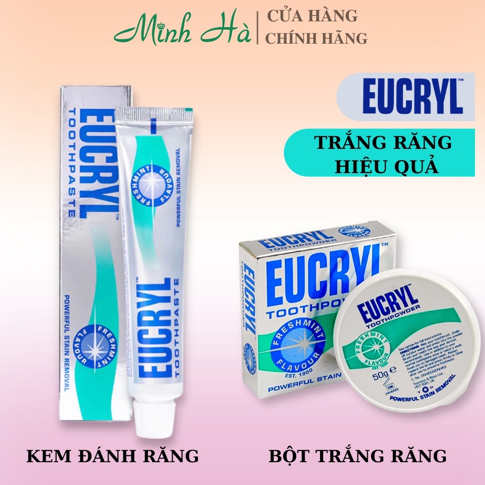 Kem đánh răng / bột tẩy trắng răng Eucryl của Anh đánh bay các mảng bám, ố vàng cứng đầu