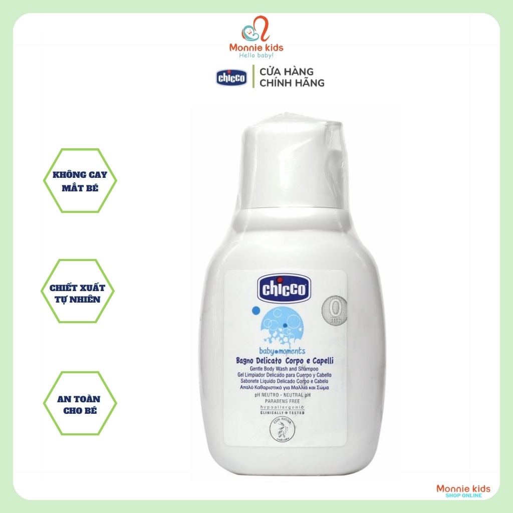 Sữa tắm gội yến mạch cho bé Chicco 50ml, sữa tắm hữu cơ an toàn cho trẻ - Monnie Kids