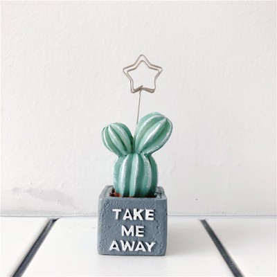 <24h Lô hàng> W&G Home decoration creative note holder photo clip northern European cactus green plant message holder clip desktop decoration