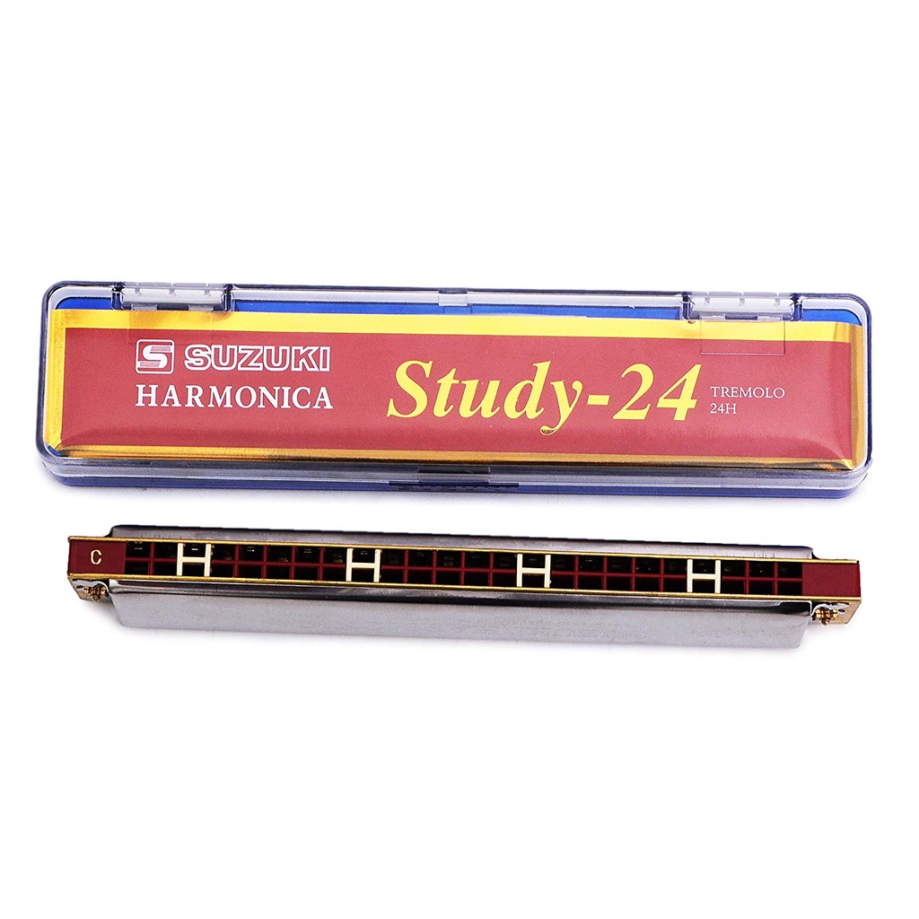 Kèn Harmonica Tremolo Suzuki Study 24 key C (Bạc) - Kèm thêm vải nhung lau kèn