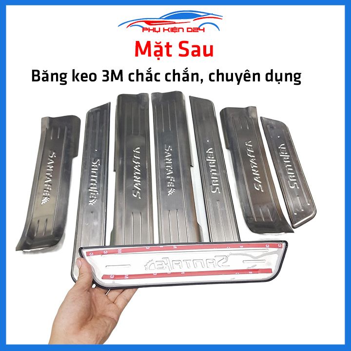 Bộ ốp bậc cửa trong ngoài nẹp bước chân Santafe 2015-2016-2017-2018 Inox chống trầy trang trí xe