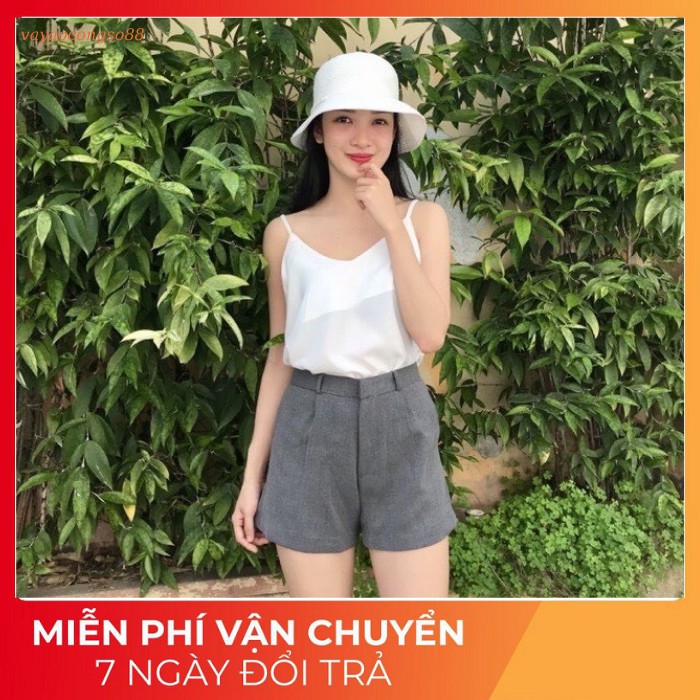 Quần Đùi Nữ, Quần Đùi Túi Chéo Vải Tây Năng Động Màu Đen Nude Xám